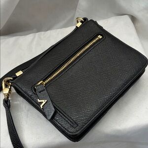 Vince Camuto Textured Black Crossbody Wallet Bag with Gold Accents